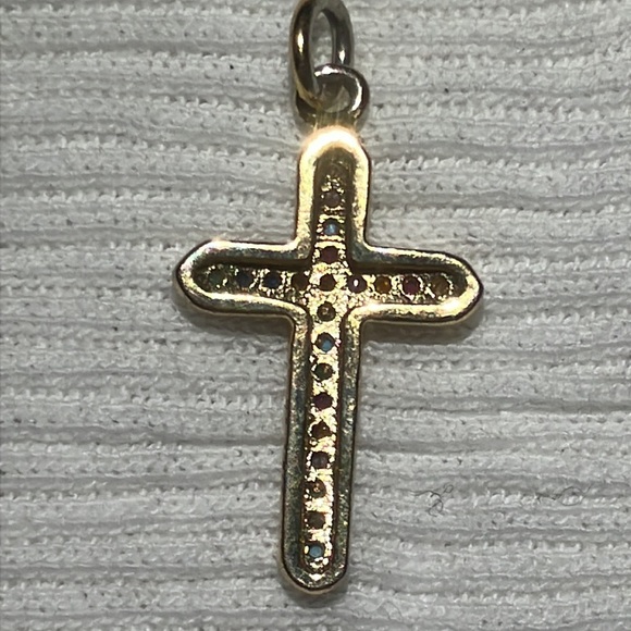Tiny Gold Cross Pendant with Stones - Picture 5 of 6